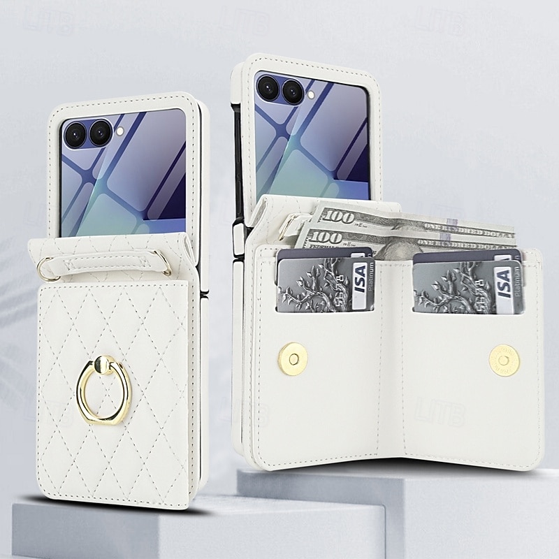 Phone Case For Samsung Galaxy Z Flip 7 Z Flip 6 Z Flip 5 Z Flip 4 Z Flip 3 Flip Cover with Screen Protector Ring Holder Shockproof Retro PU Leather 2026 - $32.99 –P8