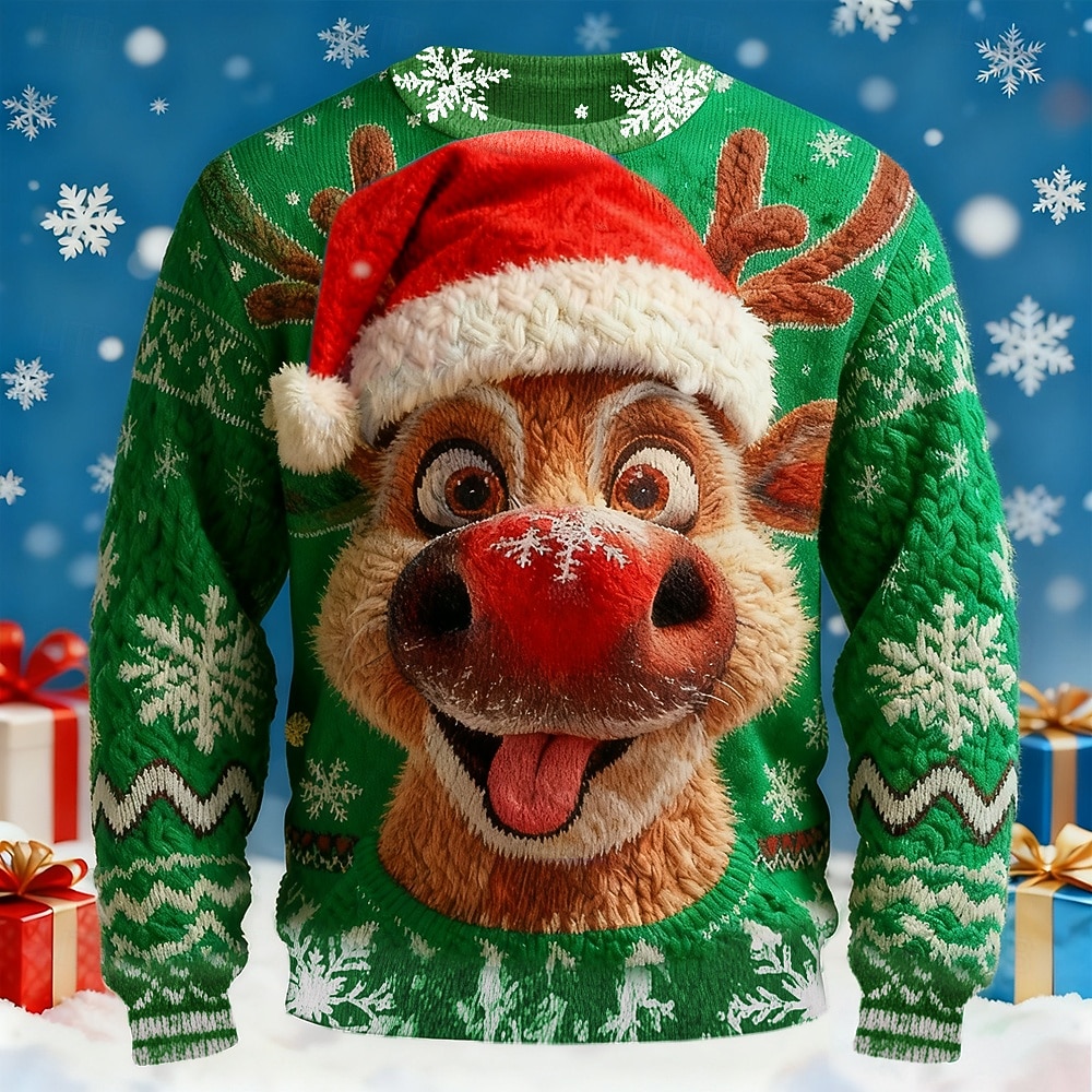 Stygg julegenser Herre Hver Trykt mønster Pullover genser Strikketøy Crewneck Fritid Feriereise Daglig Hold Varm Langermet Vår Høst Vinter Rød Blå Lilla 2025 - $36.99 –P2