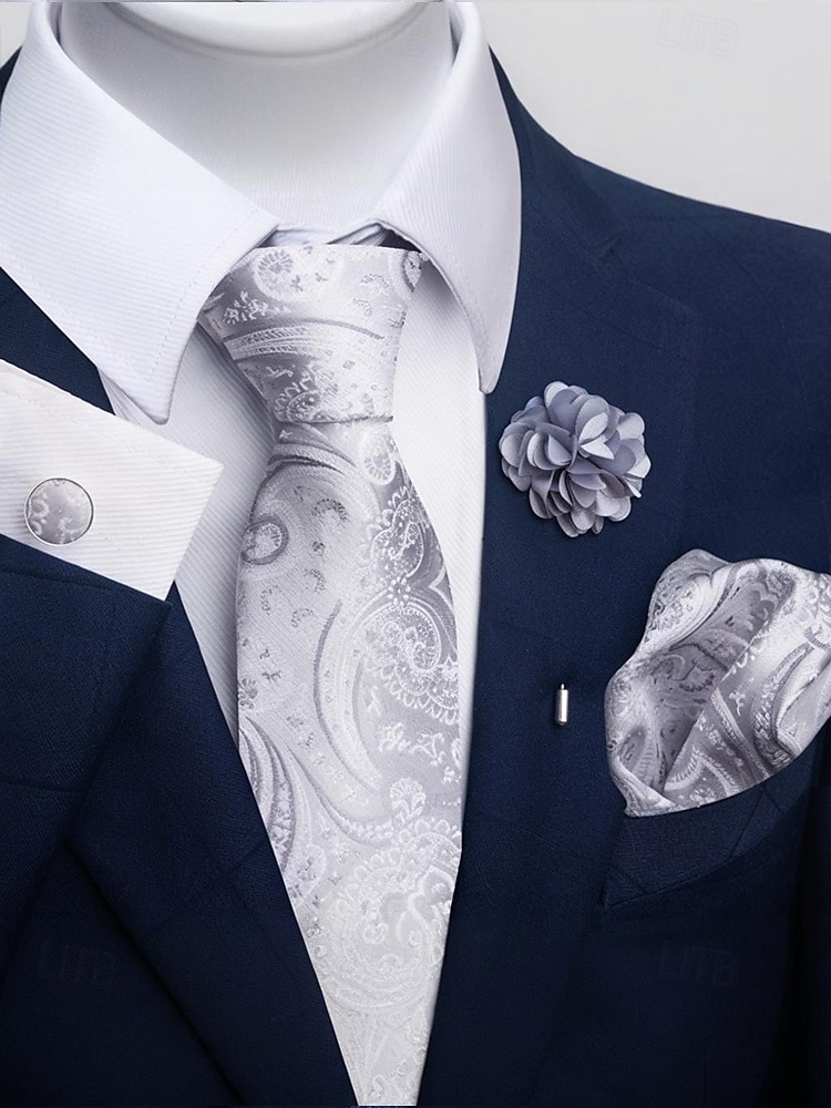 Мужской рождественский комплект галстуков, многоцветный, стильный цветочный узор, с запонками и нагрудным платком для официальных мероприятий 2026 - $14.99 –P12