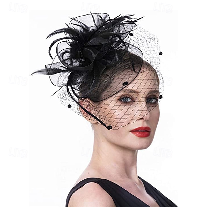 Hoofdtooi Haarclip Veer Veren Bruiloft Verjaardag Elegant Vintage Met Veer Tule Helm Hoofddeksels 2026 - $17.49 –P2