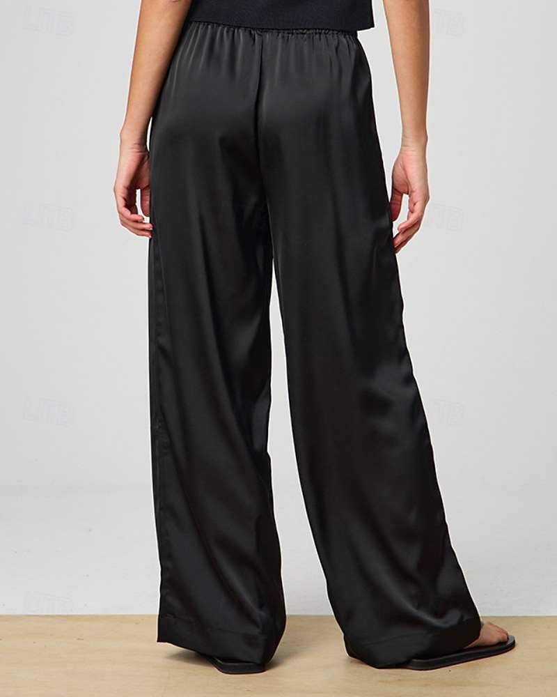 Damen Satinhosen Weites Bein Chinos Hosen Hose Streetwear Lässig Volle Länge Mittlere Taillenlinie Einfach Kordelzug Tasche Bequem Unelastisch Täglich Outdoor Schwarz Sommer Frühling Lässiger Schnitt 2026 - $27.99 –P5