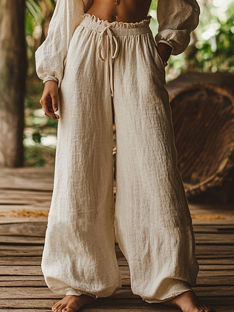 Damen Weites Bein Chinos Lässig Volle Länge Mittlere Hüfthöhe Blau Aprikose Weiß / Weiß Grün Frühling, Herbst, Winter, Sommer 2026 - $24.99 –P1