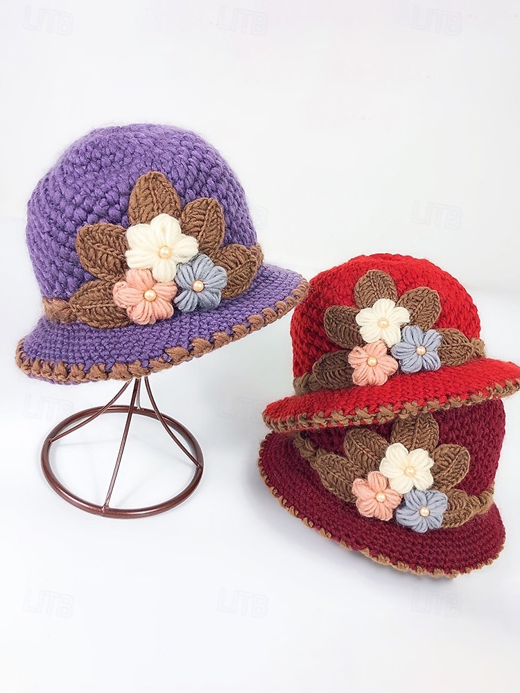 Damska czapka beanie z dzianiny – miękki wełniany materiał, wiele kolorów, zdobienie w postaci kwiatów 3D, podszewka z polaru zapewniająca ciepło, idealna na święta Bożego Narodzenia i zimowe aktywności na świeżym powietrzu 2026 - $18.99 –P8