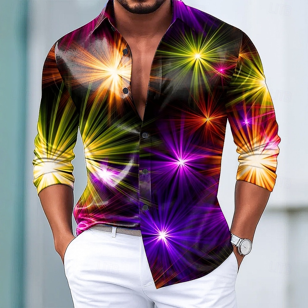 Natale Per uomo Glitter scintillanti Buon anno Luci natalizie Camicia Camicia in raso Camicia elegante Manica Lunga Moda Casual Feste Ferie Estate Primavera Autunno Collo ripiegato Stampa 3D Camicie del 2026 a $29.99 –P1