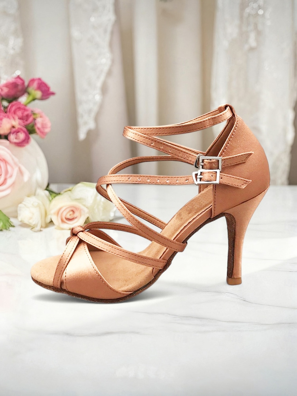 Γυναικεία σατέν παπούτσια λάτιν χορού - επαγγελματικά σανδάλια ballroom salsa tango με σχέδιο με λουράκια και ψηλοτάκουνα για παράσταση ή αγώνες 2026 - $54.99 –P4