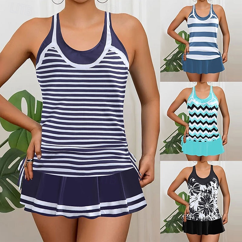 Mujer Bañadores 2 piezas Falda Traje de baño Espalda al Aire Vacaciones Ropa de playa Floral Graphic Escote Redondo Sin Mangas Trajes de baño 2026 - $28.99 –P1