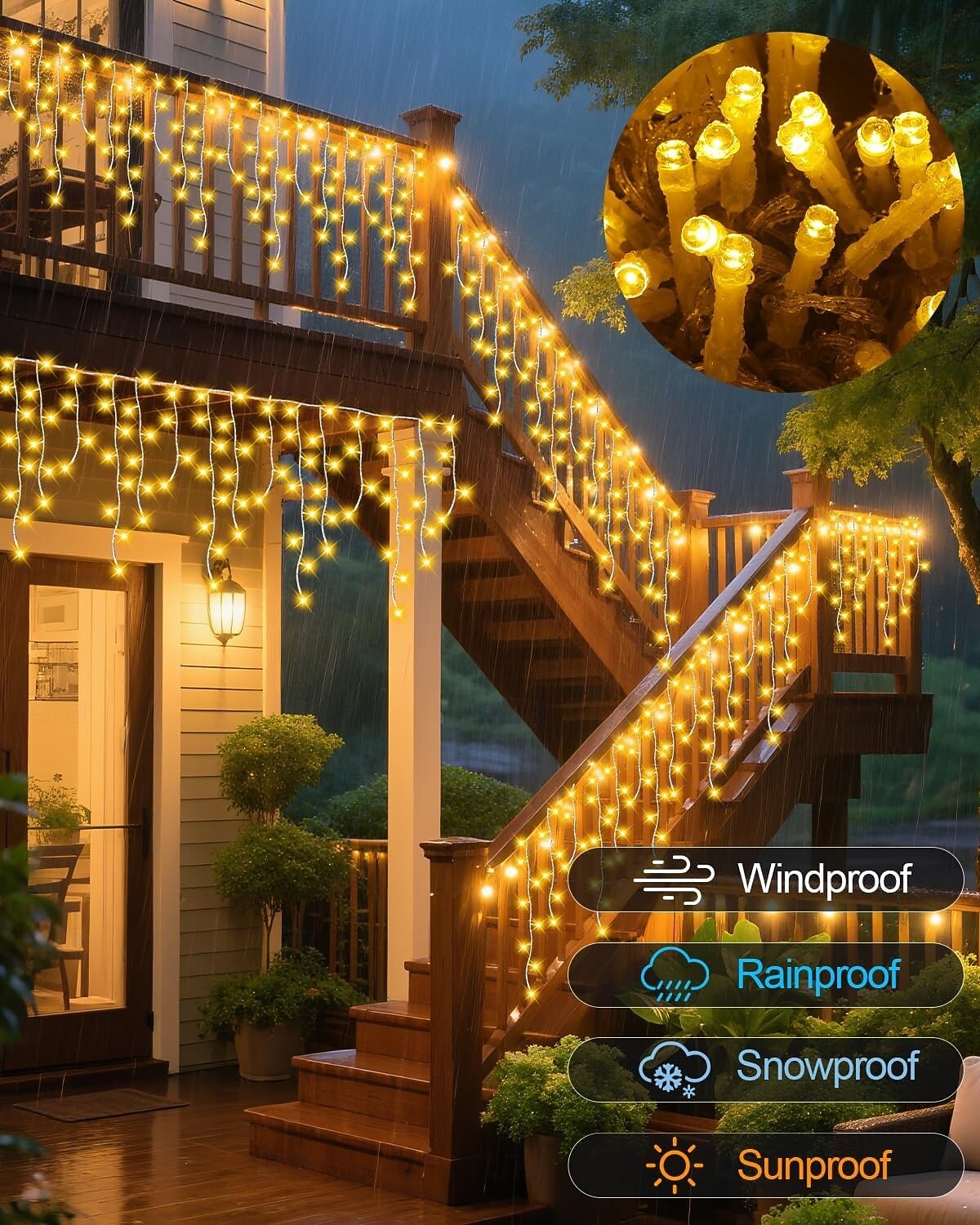 Solar Waterproof  Icicle Lights 33ft 400 Leds 48 Drops 8 Function Timer Remote Control Clear Wire Connectable String Lights Courtyard balcony tree porch eaves decorative lights 2026 - $36.99 –P7