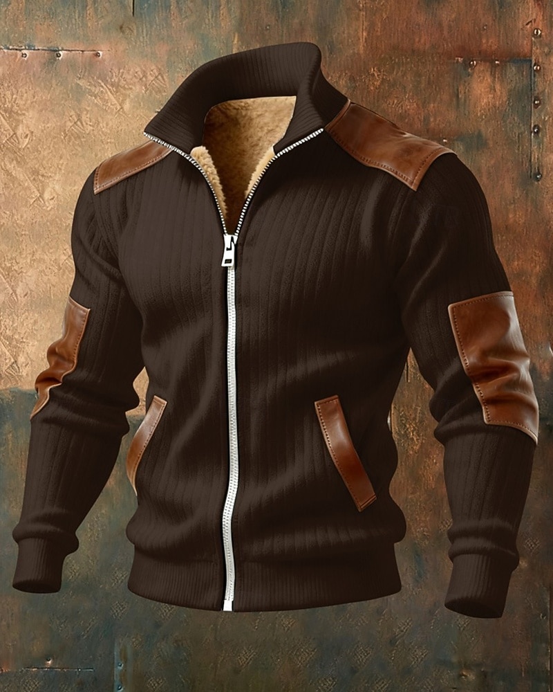 Men's Winter Coat Fleece Jacket Casual Jacket Outdoor Casual Thermal Warm Patchwork Pocket Fall Winter Plaid Streetwear Daily High Neck Regular Camel Black White Navy Blue Brown Jacket 2026 - $74.99 –P7