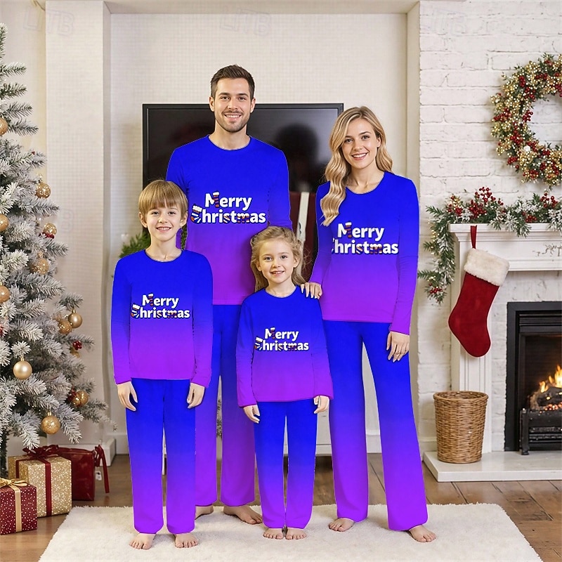 Családi nézés Karácsony Karácsonyi családi pizsama Pizsamák Családkészletek Grafika Gradiens Karácsonyi minta Otthon Nyomtatott Medence Sötétsárga Világoszöld Hosszú ujj Napi Hozzá illő ruhák 2025 - $20.99 –P9