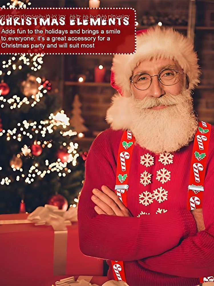 Juleseler til herre – røde med sukkerstang- og kristtorndesign, justerbare for høytidsfester og festlige sammenkomster 2026 - $11.99 –P1
