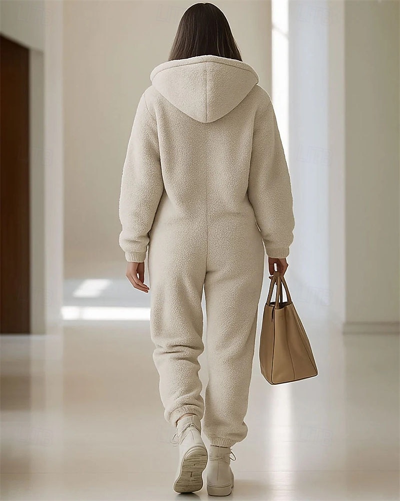 Pentru femei loungewear Salopete de dormit Cald Modă Sexy Culoare pură Fermoar Buzunar Hanorac cu Glugă Vacanță Casă Stradă Manșon Lung Stil Nautic Alb Toamnă Iarnă Potrivire Largă 2026 - $57.99 –P2