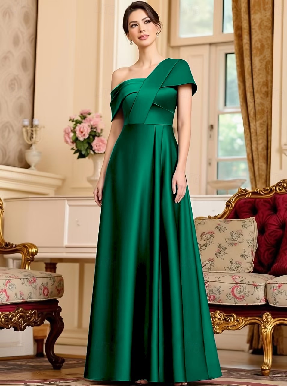 A-Linie Bodenlang Knöchellänge Partykleid Cocktailkleid Kurzarm Schulterfrei Elegant Minimalistisch Formell Hochzeitsgast Satin Brautmutterkleid mit Einfarbig 2025 - $134.99 –P1