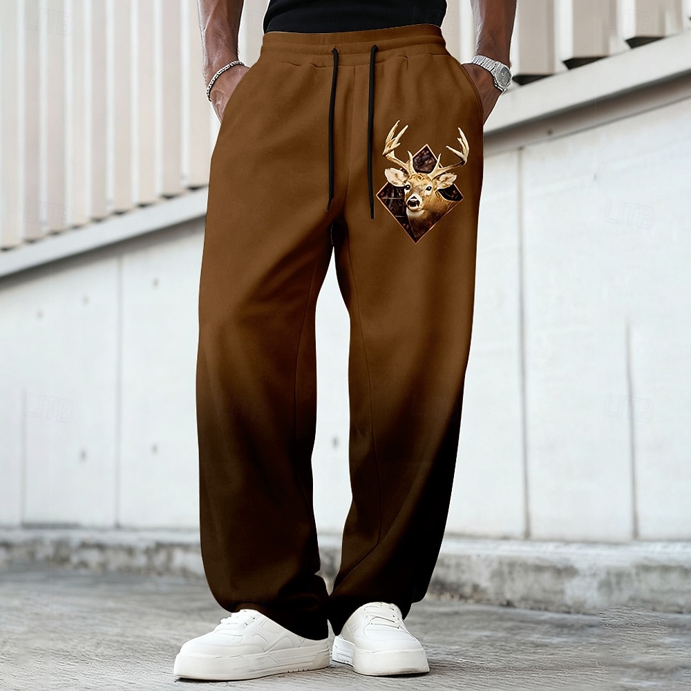 Men's Reindeer Gradient Color Sweatpants Trousers Casual Pants Mid Waist Vintage Retro Outdoor Hunting Workout Elastic Drawstring Waist Straight Leg Pants with Pockets Spring Fall 3D Print Brown 2026 - $22.99 –P3