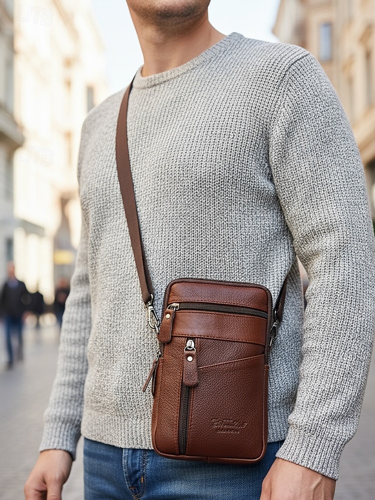 Herren-Umhängetasche und Gürteltasche aus echtem Leder – vielseitig einsetzbar, stilvolles Design, strapazierfähig, in verschiedenen Farben erhältlich, für Alltag und Reisen 2026 - $11.99 –P1