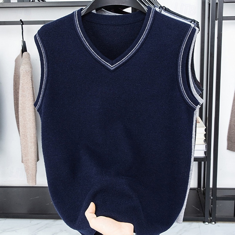 Herren Pullunder Kleid Pullover Pullover Weste Strickpullover Gerippt Stricken Normale Oberteile Gestrickt Einfach V Ausschnitt Mode Lässig Urlaub Alltagskleidung Bekleidung Herbst Winter Schwarz Rote 2026 - $25.99 –P6
