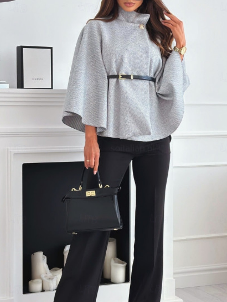 Dámské Plášť / pláštěnky Pohodlné Prodyšné S páskem Elegantní Na běžné nošení Bez vzoru Dovolená ulice Ležérní Denní nošení Pullover Standardní Stojáček Volný Dlouhý rukáv Svrchní oděvy Černá Fialov 2026 - $41.99 –P10