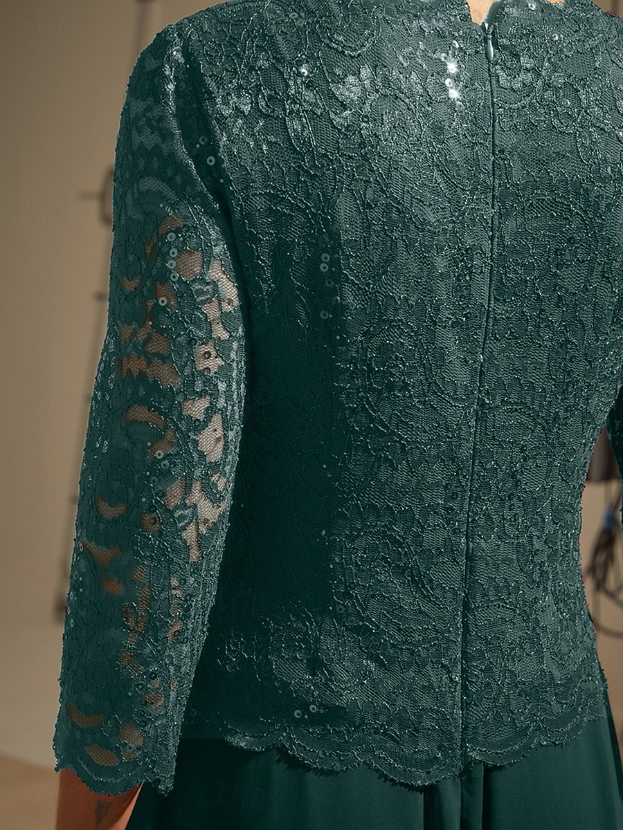 Dames Maxi-jurk Chiffon jurk Elegant Bruiloft gast Avond Feest Normale pasvorm Effen Kleur 3/4 mouw Strakke ronde hals Smaragdgroen Lente Herfst Winter 2025 - $151.99 –P2