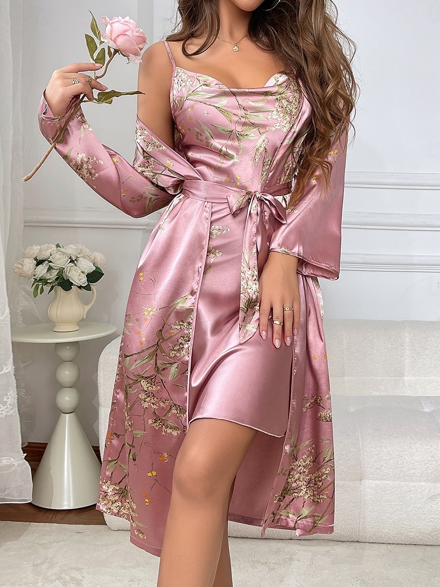 Per donna Set Pigiama Sexy Casual Comfort Floreale Top dell'accappatoio Vestiti Casa Quotidiano Manica Lunga Spalline Nero Champagne Verde chiaro Rosa Verde Estate Primavera Autunno Vestibilit del 2026 a $37.99 –P8