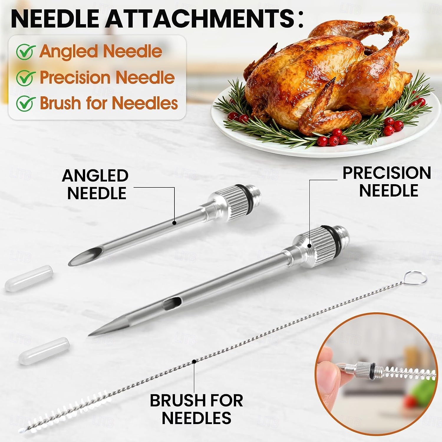 מחבת הודו מנירוסטה לבישול &מזרק מטבח - מזרק נוזלים חמים - מזרק בשר ומזון - גודל גדול עם 2 מחטים &2 מברשות ניקוי - כלי חיוני לחג ההודיה 2026 - $15.99 –P3