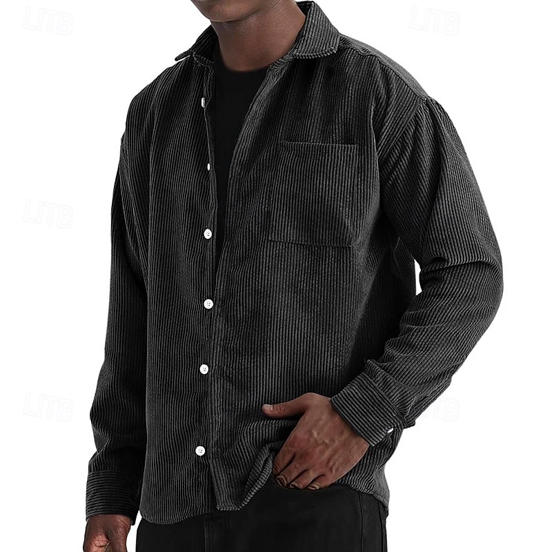 Bărbați Cămașă Cămașă casual Cămasă Corduroy Camașă cu nasturi Albastru piscină Negru Alb Roșu Vin Bleumarin Manșon Lung Simplu Rever Casual Zilnic Buzunar Îmbrăcăminte Modă Modern Casual 2025 - $24.99 –P5