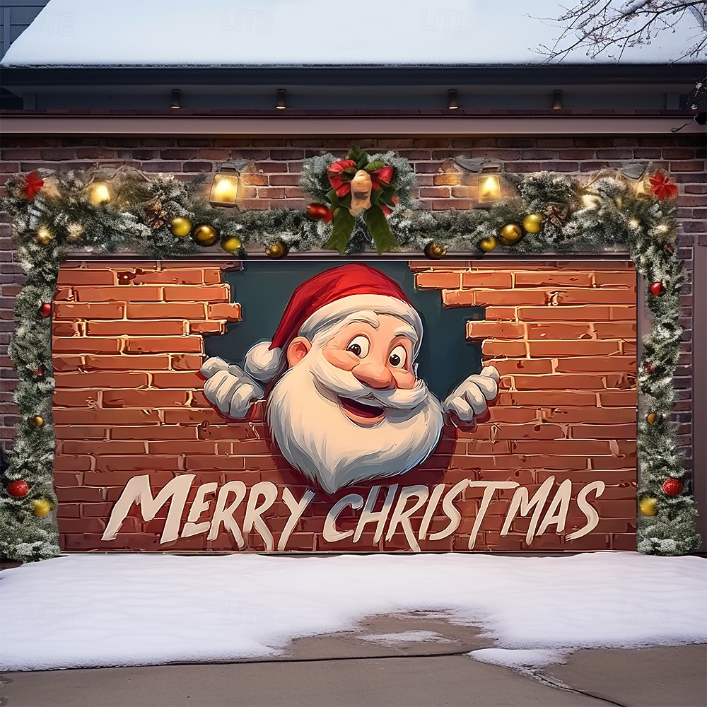 Jul tapet Garasjeportdeksel Stor opphengning julenissen god jul søt stil 3D Party Utendørs Ferie Bakgrunner for skyting Yard Hjemmedekor 2026 - $39.99 –P6