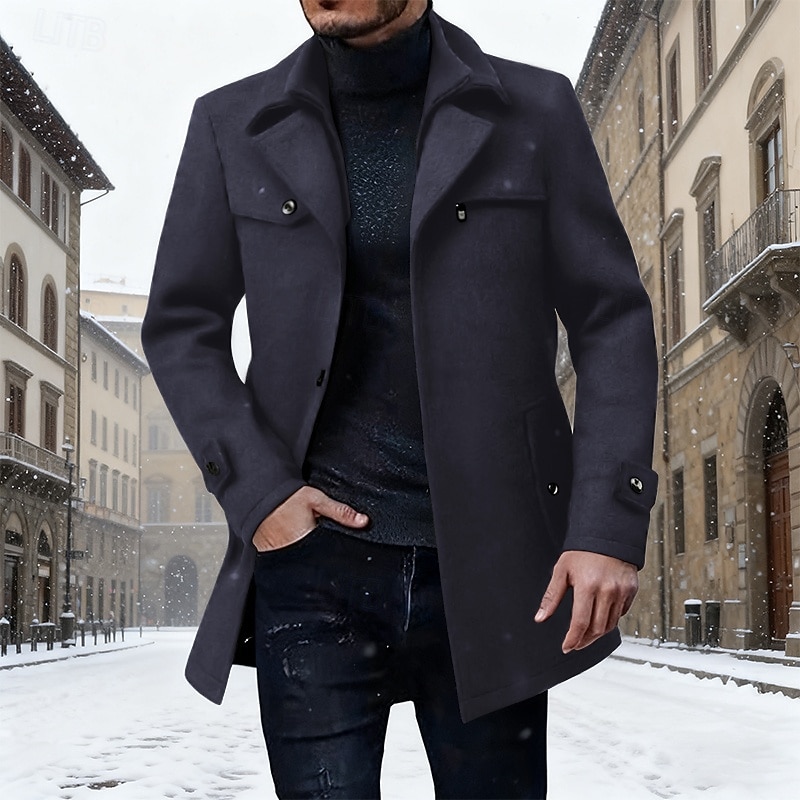 Homens Casaco de inverno Casaco de lã Casaco Casaco longo Casaco impermeável Ao ar livre Casual Outono Inverno Misto de Lã Térmico / Quente agasalhos Roupa Elegante Moda Tecido Bolsos Aberto para a de 2026 por $75.99 –P2