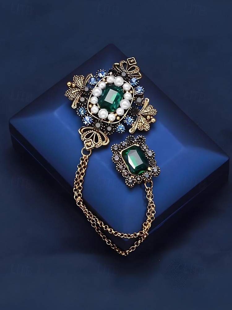 Men's Christmas Brooch Set - Elegant Alloy Material with Multi-Colored Gems and Pearls, Festive Chain Design for Suits, Parties and Holiday Occasions 2026 - $9.99 –P5