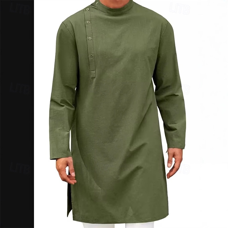 Муж. Домашняя одежда Ночная рубашка Ночная сорочка Полотняное плетение Стиль Удобная обувь Дом Повседневные Хлопок Дышащий Воротник-стойка Длинный рукав Весна Осень Черный Белый 2026 - $27.99 –P5