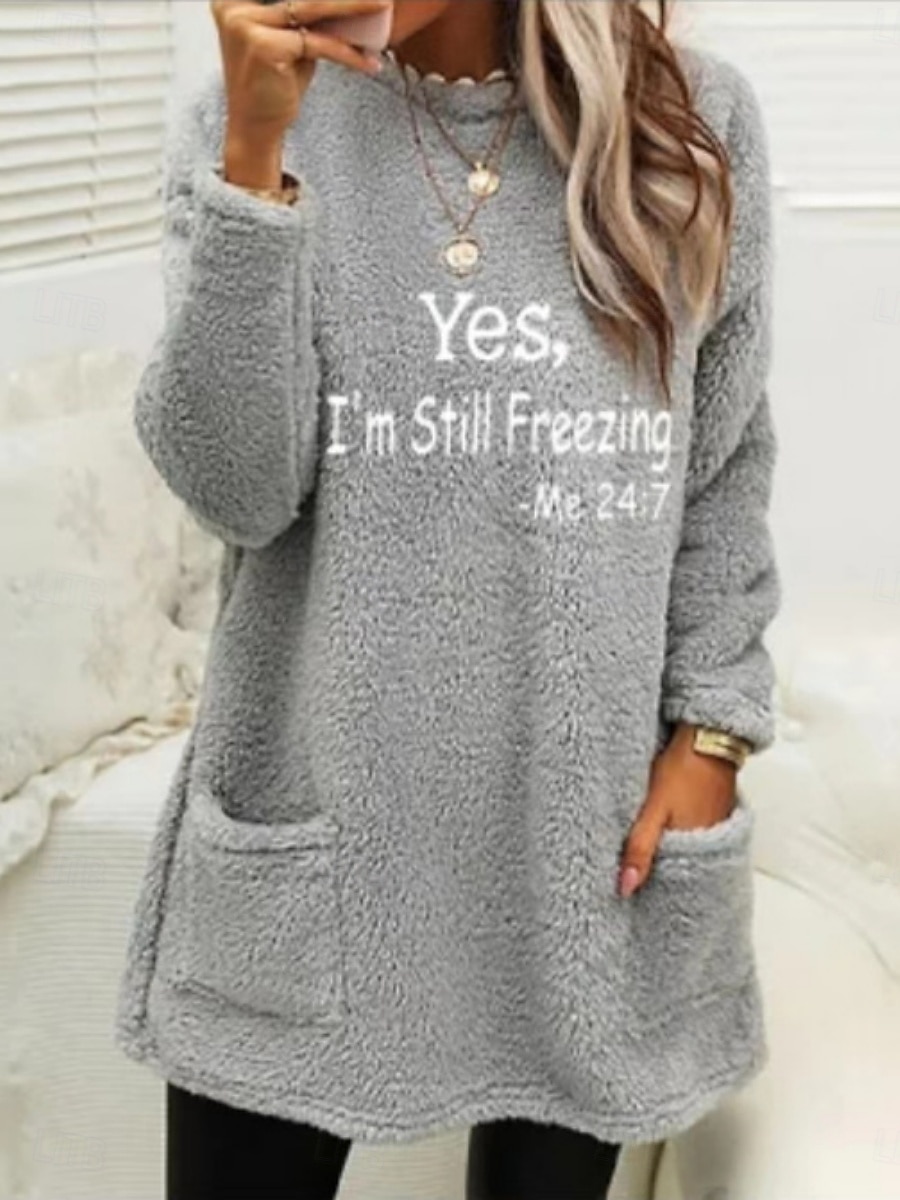 Per donna Felpa Pullover Lettera Casual Manica Lunga Girocollo Top lunghi Streetwear Abbigliamento Quotidiano Tasca Stampato Blu Nero Bianco Rosa Verde militare Autunno Inverno del 2026 a $24.99 –P5