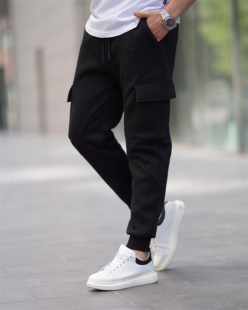 Herre Cargo joggebukse Joggebukser Fleecebukser Jogger Bukser Snorer Lomme Elastisk midje عادي Komfort Varm utendørs Daglig Ut på byen Mote Fritid Svart Hvit Mikroelastisk 2026 - $20.99 –P7