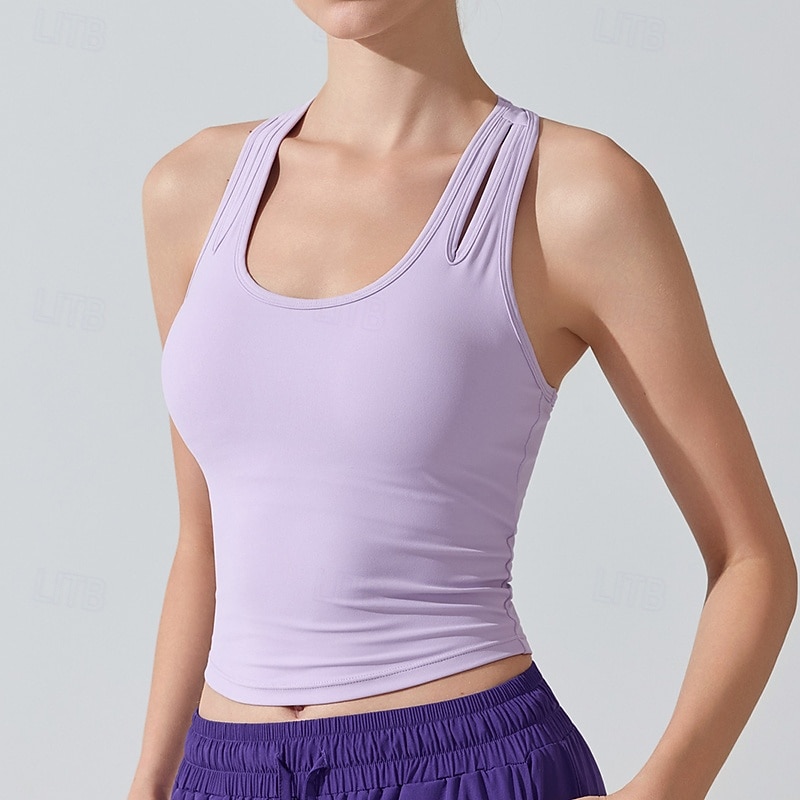 Γυναικεία Μονόχρωμο Αμάνικο τοπ Αθλητική μπλούζα Ενσωματωμένο σουτιέν Προστασία UV Γρήγορο Στέγνωμα Ελαστικό Αναπνέει Τέννις Αθλητικά Τρέξιμο Μπολύζες Μαύρο Λευκό Βυσσινί Ρούχα τένις 2026 - $20.99 –P1