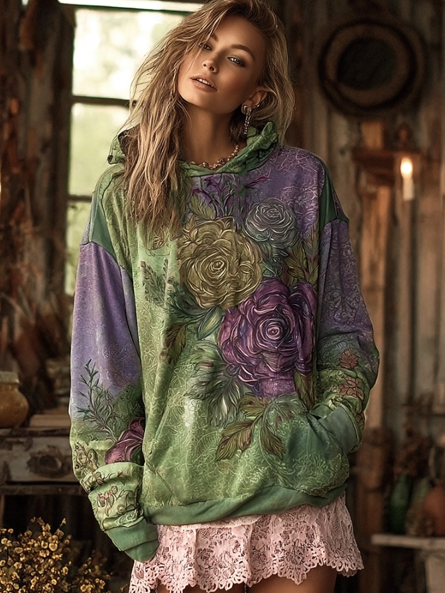 Γυναικεία Φούτερ πουλόβερ με κουκούλα και πουλόβερ Φλοράλ Ζώο Φυλής Βίντατζ Καθημερινό Μακρυμάνικο Με Κουκούλα Κανονικά μπλουζάκια Causal Πράσινο του τριφυλλιού Άνοιξη Φθινόπωρο Χειμώνας 2026 - $32.99 –P1