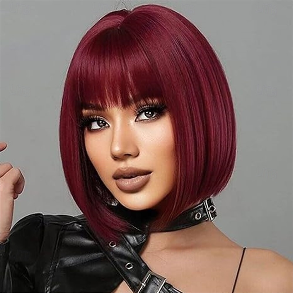 Purple Bob Wig With Bangs 12 Inch Short Synthetic Fiber Bob Wigs for Women Short Bob Wigs and Halloween Cosplay Wig for Daily Life Colorful Wigs With for Carnival Festival Party 2025 - $21.99 –P10