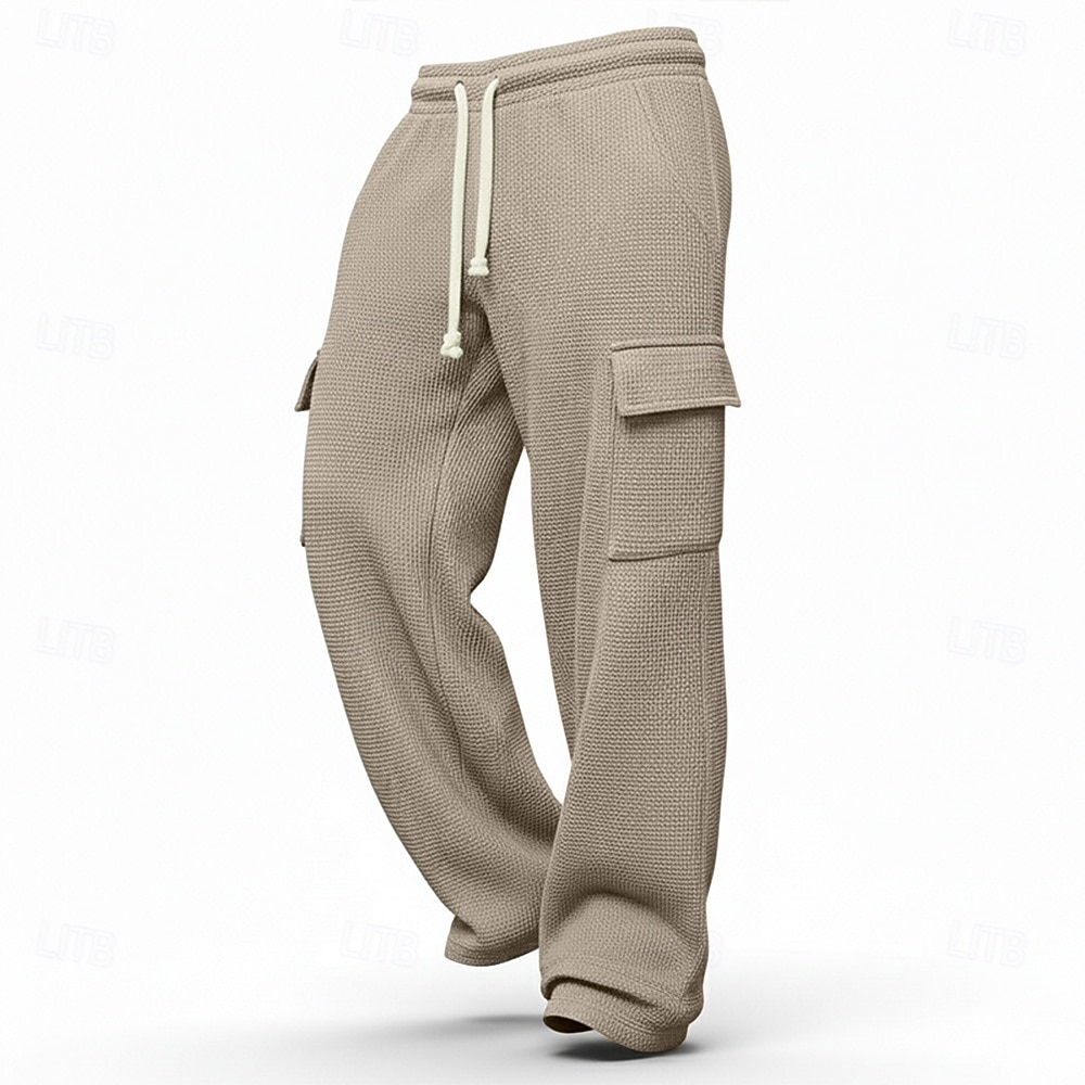 Herren Waffel Cargo-Hosen Cargo-Jogginghose Hose Gerade geschnittene Sweatpants Kordelzug Elastischer Bund Mehrere Taschen Einfach Feuchtigkeitsableitend Atmungsaktiv Volle Länge Sport im Freien 2026 - $22.99 –P7