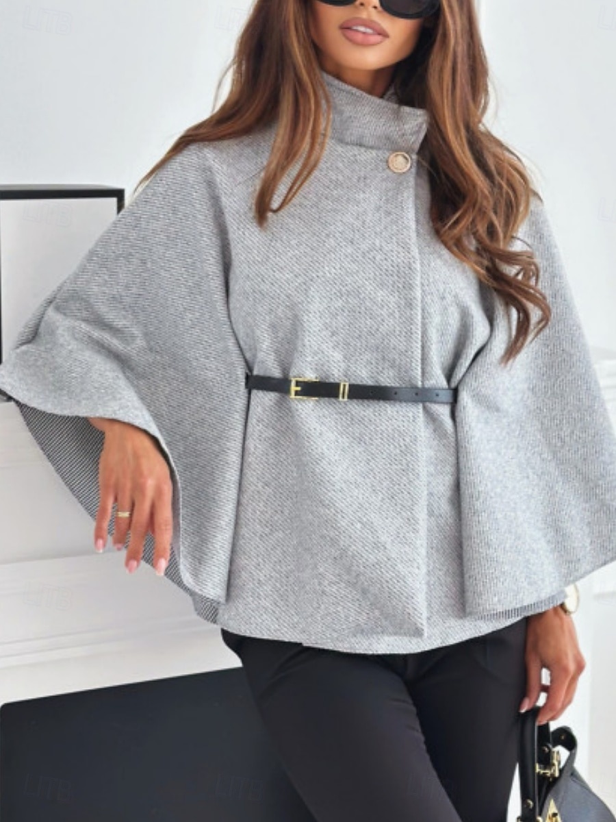 Dámské Plášť / pláštěnky Pohodlné Prodyšné S páskem Elegantní Na běžné nošení Bez vzoru Dovolená ulice Ležérní Denní nošení Pullover Standardní Stojáček Volný Dlouhý rukáv Svrchní oděvy Černá Fialov 2026 - $41.99 –P12