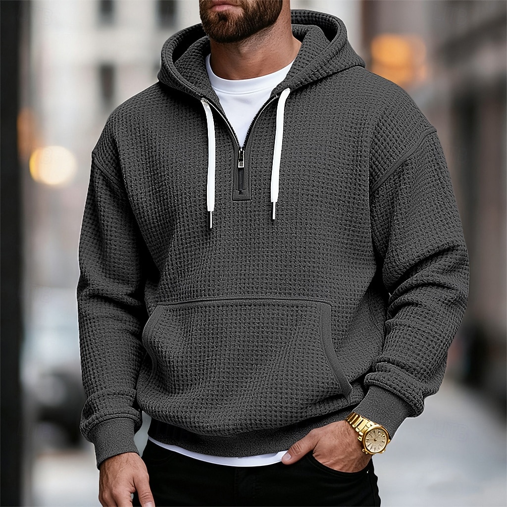 Per uomo Felpa con cappuccio Felpa con cappuccio a nido d'ape Felpa con cappuccio e zip corta Blu marino Grigio chiaro Grigio scuro Azzurro Con Cappuccio Semplice Tasca a marsupio Testurizzato Sport del 2026 a $28.99 –P6