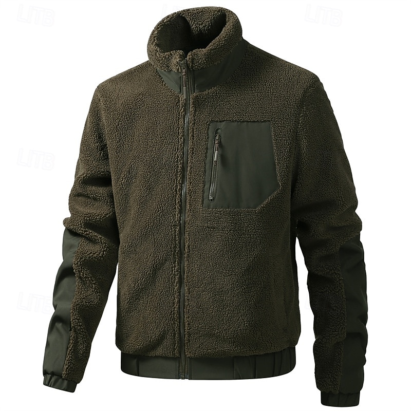 Муж. Зимняя куртка Пальто тедди Повседневная куртка Отпуск Повседневные Сохраняет тепло Карман Флис Осень Зима Полотняное плетение Мода Уличный стиль Воротник-стойка Обычная 2026 - $57.99 –P11