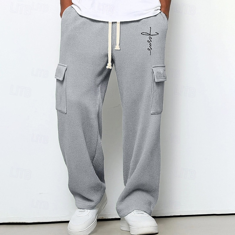 Herren Cargo-Jogginghose Jogginghose Hose Gerade geschnittene Sweatpants Waffelhose Kordelzug Tasche Elastischer Bund Kreuz Komfort Weich Outdoor Lässig Täglich Mode Klassicher Stil Dunkelbraun 2026 - $24.99 –P3