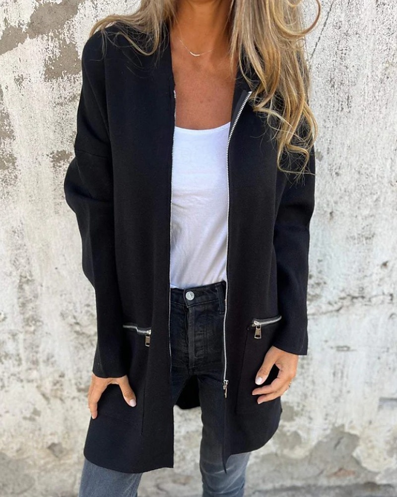 Damen Wintermantel Kapuzenjacke Warm Bequem Reißverschluss Tasche Lässig Einfach Outdoor Urlaub Heim Alltagskleidung Lang Mit Kapuze Normale Passform Langarm Oberbekleidung Schwarz Rote Kamel Herbst 2026 - $19.99 –P8