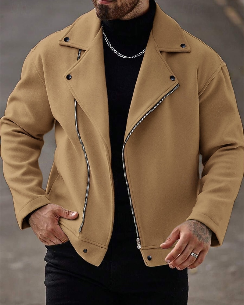 Men's Lightweight Jacket Casual Jacket Vacation Daily Breathable Pocket Spring Fall Plain Fashion Classic Lapel Regular Apricot Black Khaki Gray Jacket 2026 - $30.99 –P1