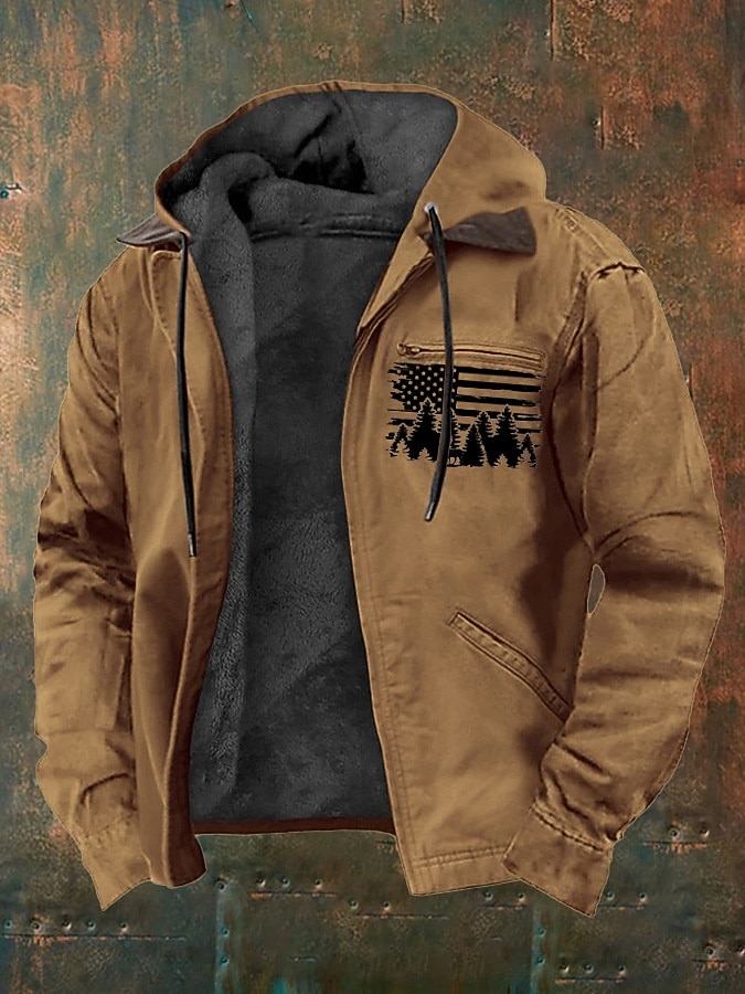 Per uomo Felpa con cappuccio a zip intera Giacca in Pile Felpa con cappuccio in pile Marrone Con Cappuccio Albero Bandiera Americana Tasca Stampato Sport & Outdoor Casuale Quotidiano Poliestere del 2025 a $59.99 –P1