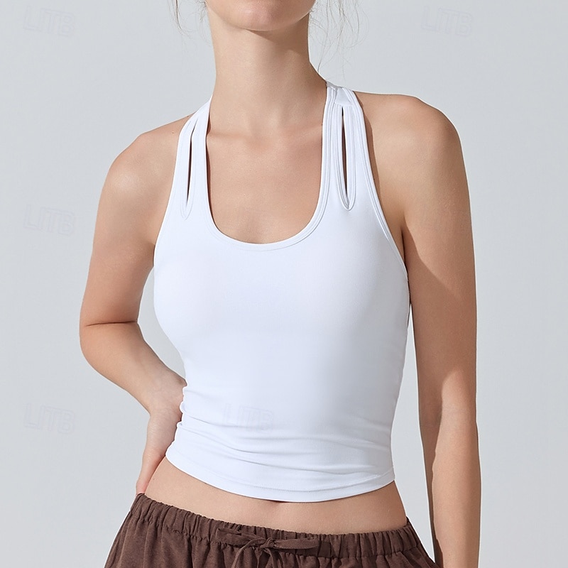 Γυναικεία Μονόχρωμο Αμάνικο τοπ Αθλητική μπλούζα Ενσωματωμένο σουτιέν Προστασία UV Γρήγορο Στέγνωμα Ελαστικό Αναπνέει Τέννις Αθλητικά Τρέξιμο Μπολύζες Μαύρο Λευκό Βυσσινί Ρούχα τένις 2026 - $20.99 –P4