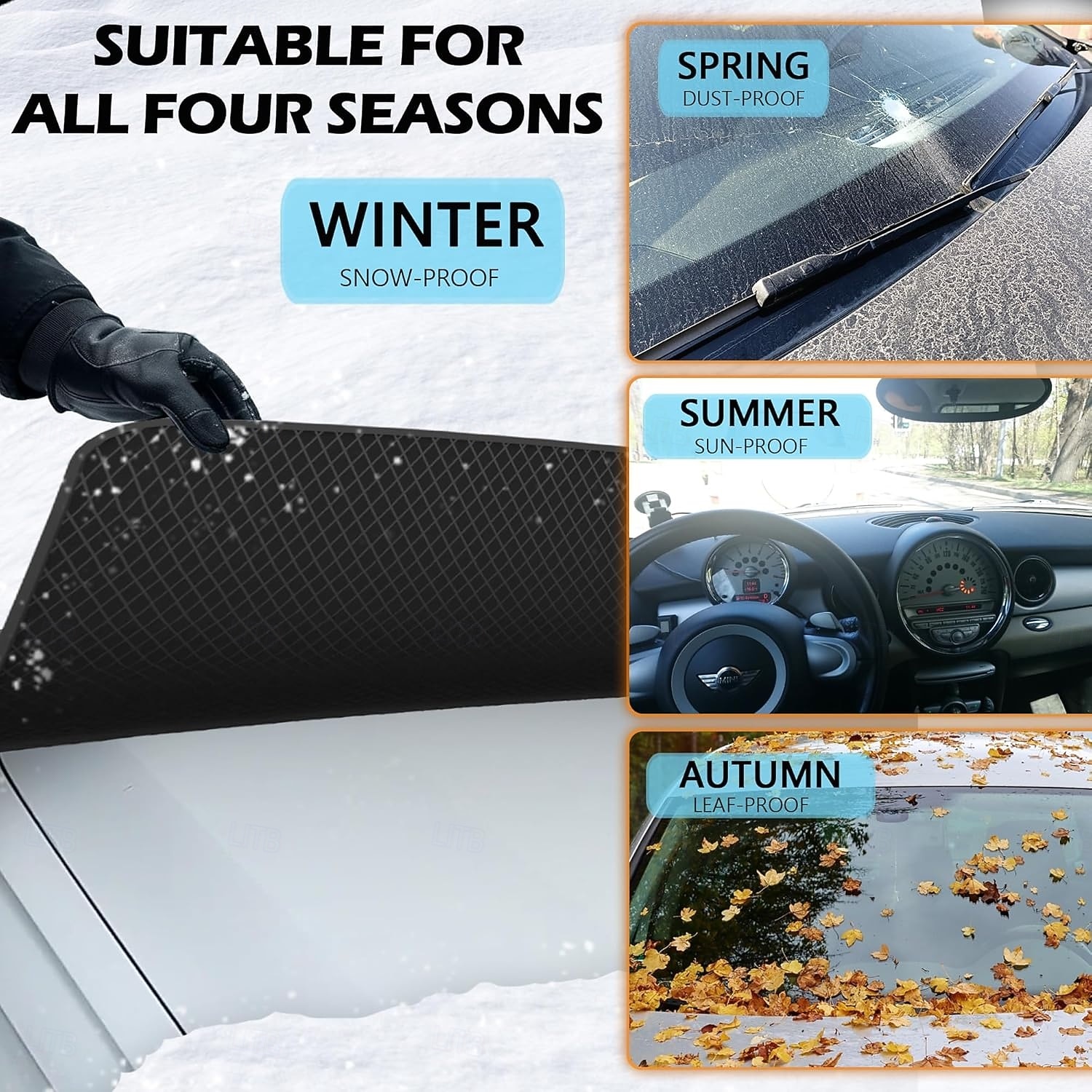 grote auto voorruithoes voor ijs en sneeuw - auto voorruit sneeuwhoezen met zijruit &achteruitkijkspiegelbeschermer, magnetische winterbescherming tegen sneeuw, universeel voor de meeste auto's, 2026 - $16.99 –P3