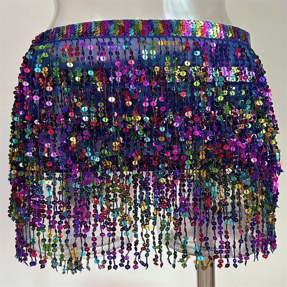 Samba Dancewear Belly Dance Performance Costume Sequin Tassel Hip Scarf Bead Waist Chain Indian Dance Performance Waist Scarf.l Performance Costume 2026 - $26.99 –P14