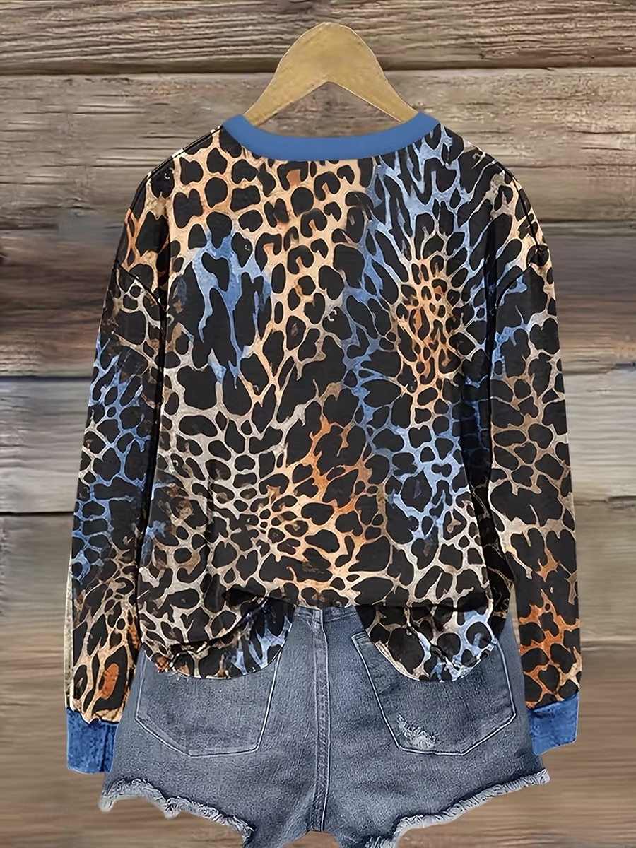 Damskie Bluza z kapturem Graficzny Panterka Moda Codzienny Nadruk Długi rękaw Półgolf Zwykłe topy Codzienny Ulica Na co dzień Niebieski Jesień Zima 2026 - $28.99 –P2