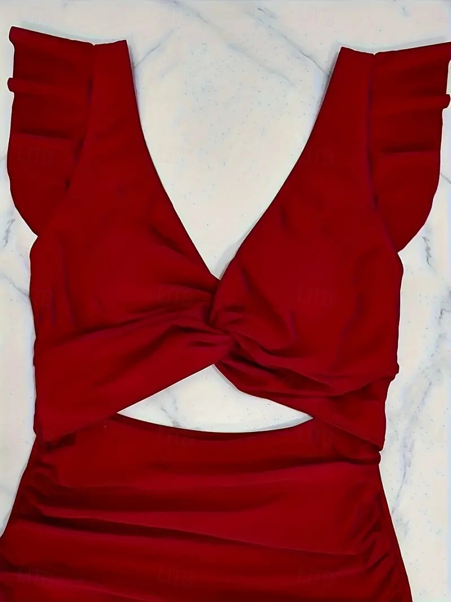 Dámské jednolité plavky zeštíhlující s řasením sexy s výřezem monokini s kontrolou břicha vysokým pasem štíhlé bez zad elegantní na dovolenou jednobarevné s V výstřihem bez rukávů 2026 - $25.99 –P8