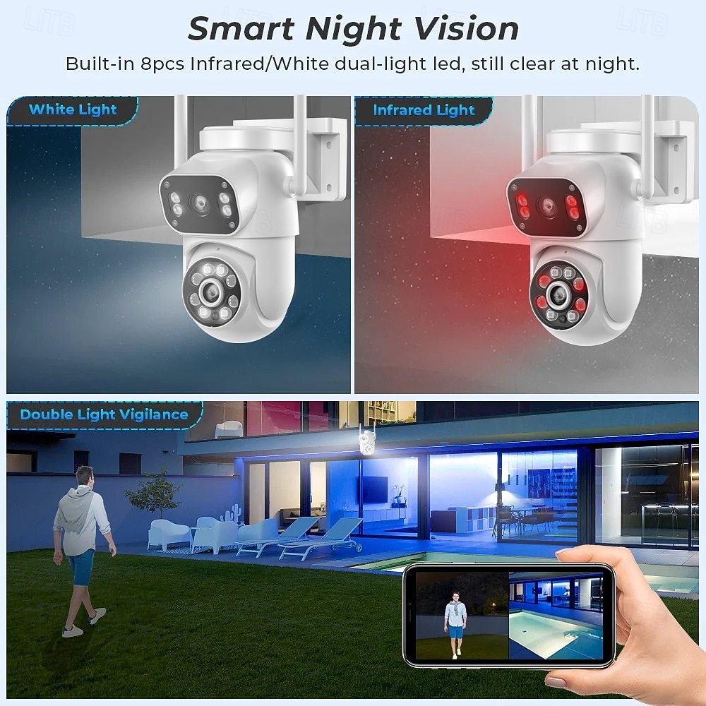 Outdoor Surveillance Camera 360 Pan-Tilt WiFi 4MP Full HD Audio/Visual Alarms & Light Motion Detection IP66-Rated Night Vision 10x Zoom Two-Way Audio SD Card/Cloud Storage Super Easy Installation 2025 - $35.99 –P7