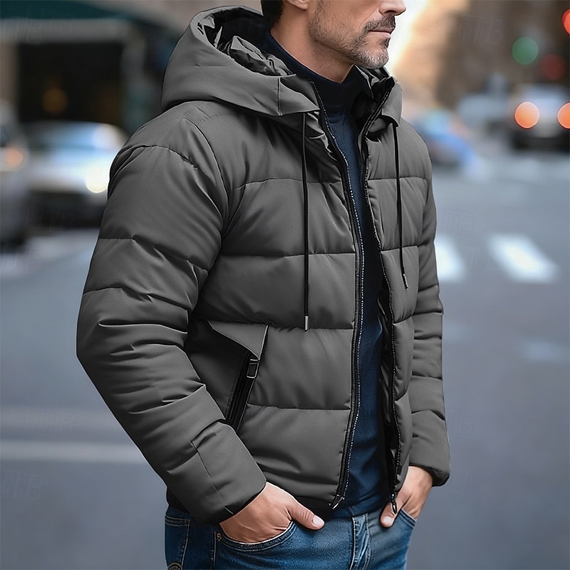 Homens Casaco de inverno Casaco puffer Acolchoado Bolsos Poliéster Ao ar livre Casual Diário Padrão Moda Roupa de rua Térmico / Quente Inverno Côr Sólida Azul Cinzento Escuro Preto Casaco puffer de 2026 por $30.99 –P1