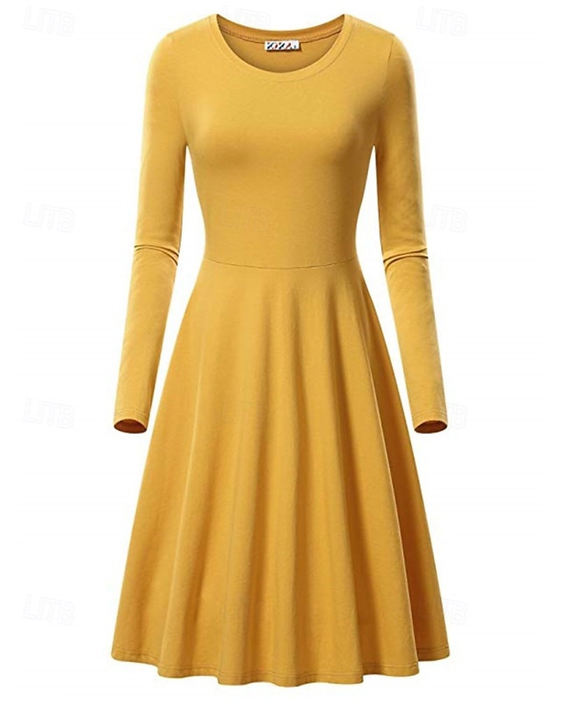 Women's Midi Dress Hoodie Dress T Shirt Dress Tee Dress Elegant Modern Daily Outdoor Vacation Loose Fit Plain Long Sleeve Crew Neck Black White Yellow Wine Spring Fall 2026 - $21.99 –P6