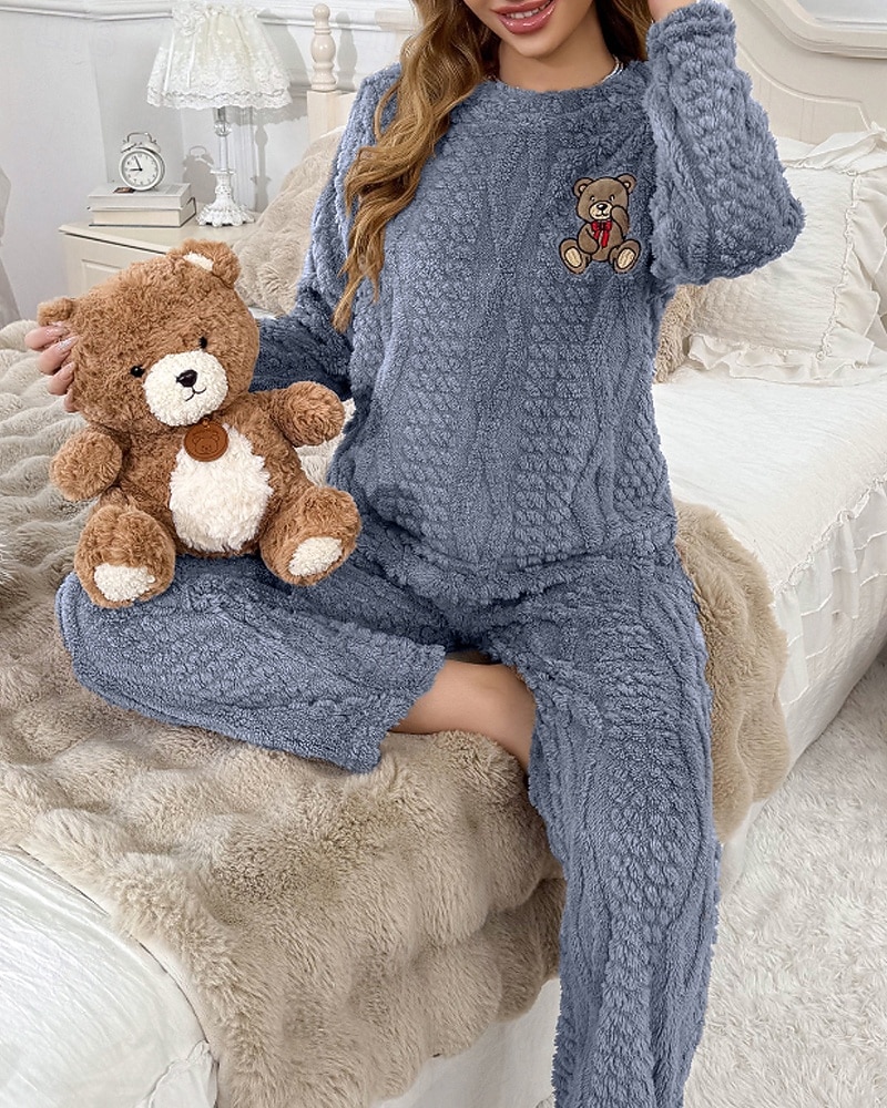 Női Pizsamák Lounge-ruházat Flanel Meleg Divat Tiszta szín Zsinór Rugalmas derék Nadrág Vakáció Otthon Napi Hosszú ujj Terített nyak Barna Szürke Ősz Tél Laza öltözet 2025 - $32.99 –P6